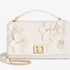 I.N.C. Ajae Small Flap Floral Crossbody | white